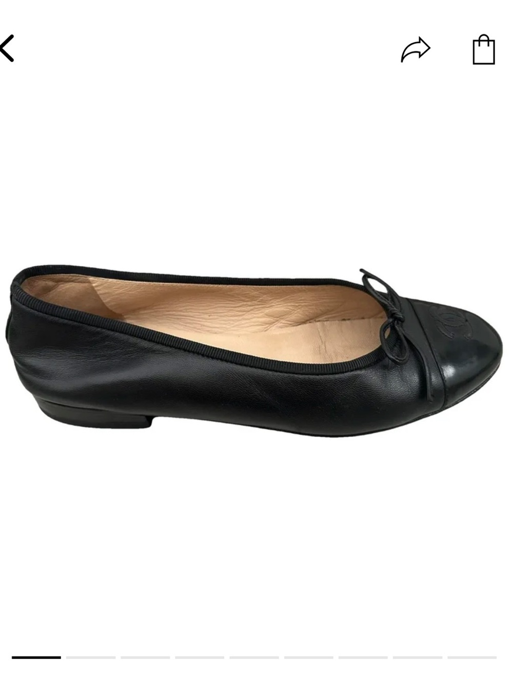 Channel Black Leather Ballet Flat